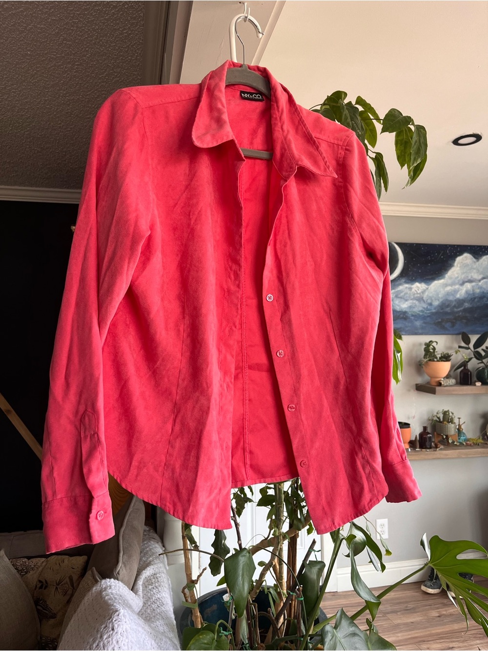 New York & Company Bright Coral Button-Down Shirt